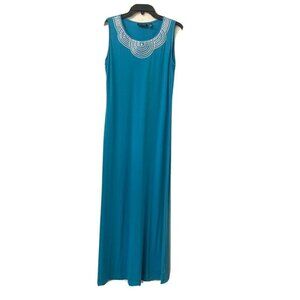 Nina Leonard Blue Embellished Neckline Sleeveless Maxi Dress